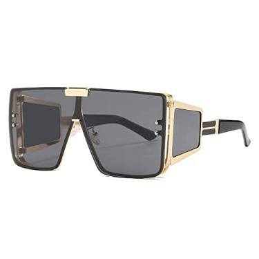 Imagem de Óculos de sol de espelho de prata quadrado grande de uma peça para mulheres moda perna larga liga hip hop óculos de sol masculinos, 1, tamanho único