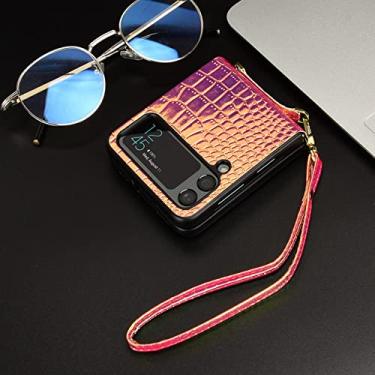 Imagem de Estojo dobrável de couro fino anti-riscos para Samsung Galaxy Z Flip 4 5G Flip4 Flip3 Flip 3 Zflip4 Bolsa de telefone celular antiderrapante, ouro, para Samsung Z Flip 3