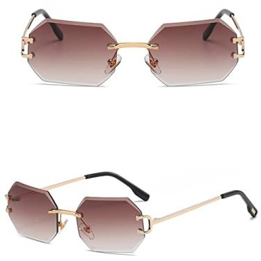 Imagem de Óculos de sol femininos sem aro octógono uv400 óculos retangulares de metal dourado sem moldura para homens, 3, tamanho único