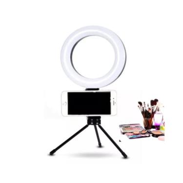Imagem de Ring Light De Mesa Iluminador De Led Tripé 6 Polegadas com Suporte Celular