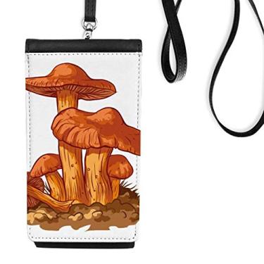 Imagem de Linda carteira de celular com ilustração de criatura de cogumelo laranja bolsa para celular bolso preto