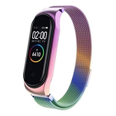 Imagem de Pulseira extra de aço para Xiaomi MI Band 4 e Mi band 3 Furta-cor Sereia Colorida - New version com trava de segurança relógio não cai da pulseira