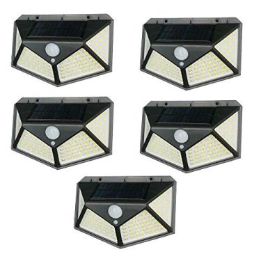 Imagem de Kit 5 Luminária Energia Solar Parede 100 Led Sensor Presença 3 Funções Lampada