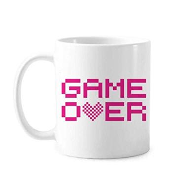 Imagem de Pink Game Over Pixel Art Deco Caneca moderna de cerâmica café xícara de porcelana