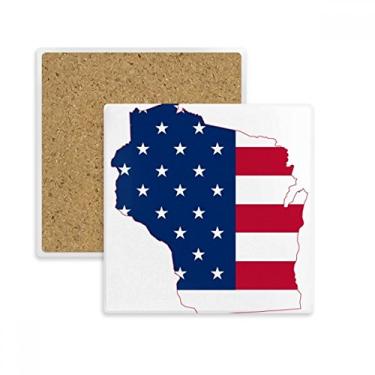 Imagem de Wisconsin America Mapa Estrelas Listras Bandeira Formato Quadrado Porta-copos Caneca Suporte Subplaca Pedra Isolamento