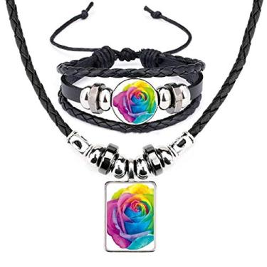 Imagem de Conjunto de joias de couro LGBT flor lésbica arco-íris gay
