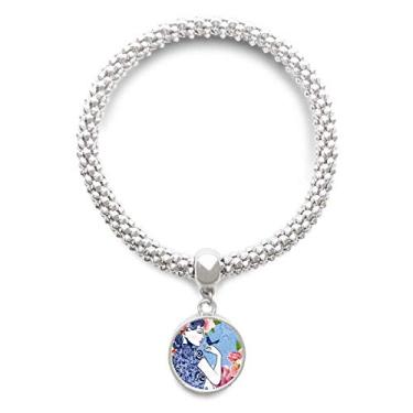 Imagem de DIYthinker Pulseira feminina de prata com pingente de flor de pássaro da cultura chinesa com corrente ajustável