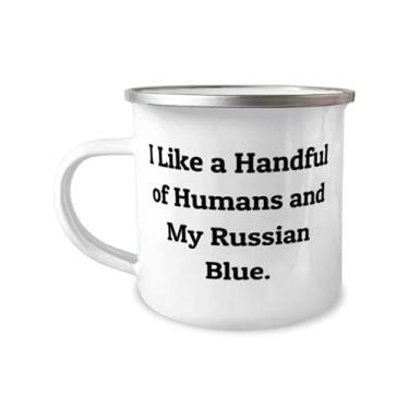 Imagem de I Like a Handful of Humans and My Russian Blue. Caneca de campista de 355 ml, presente de gato azul russo de amigos, engraçada para amantes de gatos