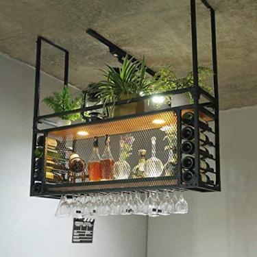 Imagem de Prateleiras Para Vinhos De Teto Com Suporte Para Copos De Vinho Suporte Para Garrafas Montado Na Parede Prateleira De Teto Para Pendurar Na Cozinha Barra De Madeira Prateleira Suspensa Em Metal Su