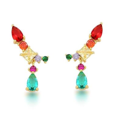 Imagem de Brinco Earcuff Com Gota Verde Banhado A Ouro 18k - Verde Claro