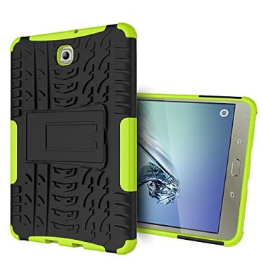Imagem de Capa para tablet, capa protetora, capa para tablet capa de tablet compatível com Samsung Galaxy Tab S2 8 polegadas/T710 textura de pneu à prova de choque TPU+PC capa protetora com suporte de alça dobrável (cor: verde)