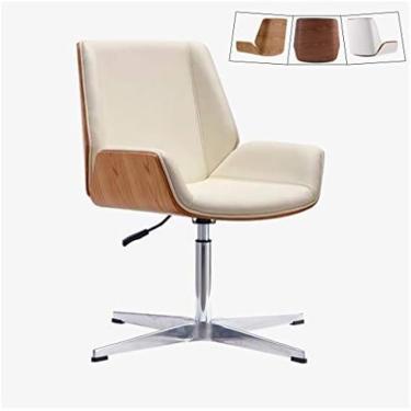 Imagem de Cadeira De Mesa De Escritório Moderna De Meados Do Século Com Estofamento De Couro, Cadeira Giratória Sem Braços De Altura Ajustável, Cadeiras Executivas Com Encosto Médio, Pernas De Aço Inoxidáve