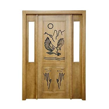 Imagem de Portal Madeira Maciça Vitrô Duplo Águia Entalhada Completa 153x213x16cm Cedro Rosa Madeira