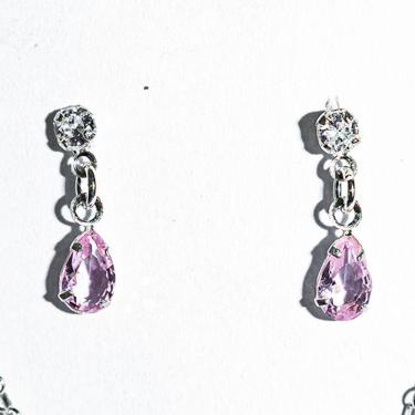 Imagem de Brinco Gota Facetada Zircônia Quartzo Rosa Garra Prata 925