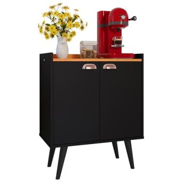 Imagem de Buffet Linea 2 Portas Cantinho Café Chá Decoração Cozinha Sala Estar Jantar Puxador Concha Prateleiras Preto/cinamomo Rpm Móveis