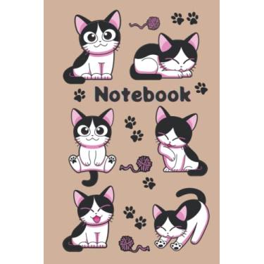 Imagem de CUTE & HAPPY CARTOON Pink Black CATS Lined Notebook Journal Tracker Planner Copybook: 100 pages, 6x 9 inches. Perfect for cat / feline lovers.