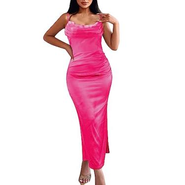 Imagem de Vestido Plus Size Casual Slim Halter Pacote Vestido de Quadril Vestido Feminino Vestidos Casuais, Rosa choque, Large