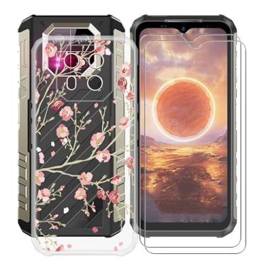 Imagem de KJYFOANI Capa para Ulefone Armor 22 com 2 películas de vidro temperado, capa de proteção de silicone Solf transparente à prova de choque para Ulefone Armor 22 (6,5 polegadas), para mulheres e homens - flor