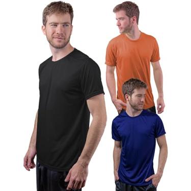 Imagem de Kit 3 Camisetas Dry-Fit Com Proteção UV 50+ Manga Curta Térmica Tecido Termodry Academia Secagem Rápida - Preto, Laranja, Marinho - P