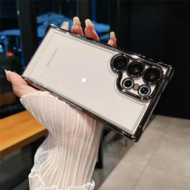 Imagem de Revestimento luxuoso de silicone macio transparente para Samsung Galaxy S24 S23 FE S22 Plus Ultra Z Fold 3 4 5 Z Flip 3 4 5 Capa de filme de lente, BK, para Samsung S24 Plus