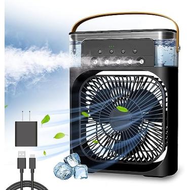 Imagem de softdigit Ventilador Portátil de Mesa Mini Ar Condicionado Umidificador Climatizador Led Água e Gelo 3 Velocidades Led (PRETO)