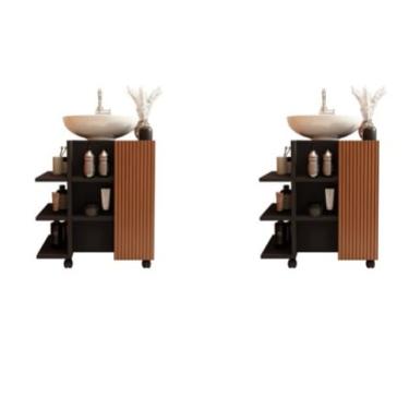 Imagem de JM3 Moveis Kit com 2 Gabinetes para Banheiro Classic Pia de Coluna - JM3 Moveis (Preto/Ripado)