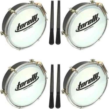 Imagem de Kit 4 Tamborim Torelli Pele Leitosa + Baqueta Tt404 Envio24H