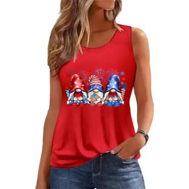 Imagem de Camiseta regata feminina 4 de julho Dia da Independência sem mangas EUA América Memorial Day Graphic Tops Cami Tops, Vermelho - 2, XXG