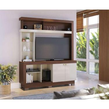 Imagem de estante para home theater e tv até 50 polegadas valença 2 pt nogueira e off white