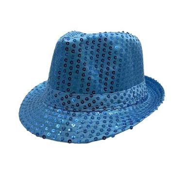 Imagem de yilibllii Boné de desempenho brilhante unissex de lantejoulas ao ar livre boné mágico multifuncional chapéu mostra adereços chapéu 58-60 cm, Azul, Tamanho Único