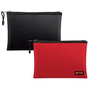 Imagem de Pacote com 2 sacos à prova de fogo, 34 cm x 24 cm, da Better Office Products, bolsa de armazenamento com zíper, bolsa de armazenamento seguro, material resistente à água, suporte para documentos tamanho carta e documentos A4 (1 vermelho + 1 preto)