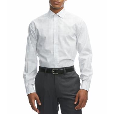 Imagem de Haggar Camisa masculina de botão de ajuste clássico premium confortável, Xadrez prata, 15"-15.5" Neck 32"-33" Sleeve