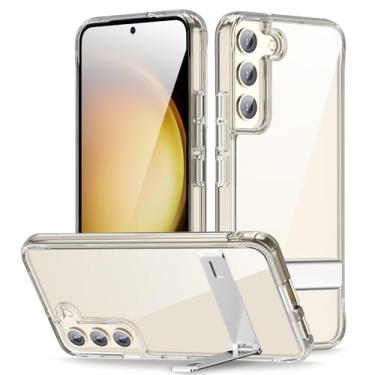Imagem de oakxco Capa para Samsung Galaxy S23 Plus com suporte transparente de metal embutido, plástico rígido transparente e silicone TPU borda macia capa protetora resistente para celular, fina e à prova de