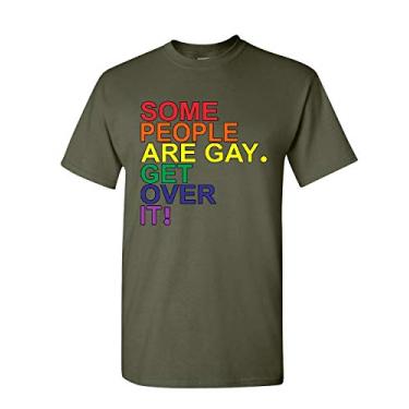 Imagem de Some People are Gay. Get Over It! Camiseta LGBTQ Pride Rainbow masculina, Verde militar, 3G
