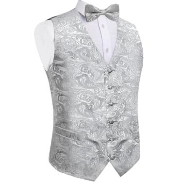 Imagem de Colete masculino de seda Paisley para vestido de smoking acessório colete masculino lenço abotoaduras gravata borboleta coletes negócios, Mj-0180, X-Small