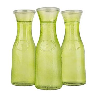 Imagem de Kook Jarras de vidro, dispensadores de bebidas, 1000 ml, conjunto de 3, frascos transparentes para mimosas, água, vinho, leite e suco, com tampas de plástico, verde limão