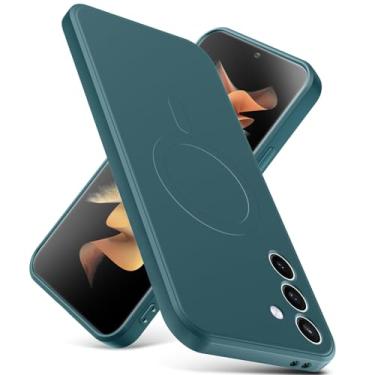Imagem de YSLBWLE Capa magnética para Galaxy S23 FE 5G, capa fina de silicone líquido, à prova de choque, capa fina para celular Galaxy S23 FE 5G, capa protetora de câmera de corpo inteiro - verde 12-sam