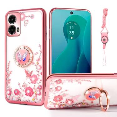 Imagem de nancheng Capa para celular Motorola G 5G 2024 (6,6 polegadas), para Moto G 5G 2024 capa com suporte de anel meninas mulheres linda capa de proteção de silicone macio à prova de choque - borboleta rosa