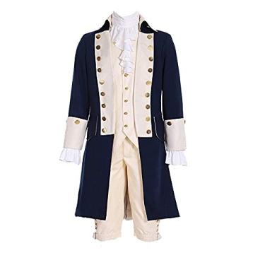 Imagem de Fantasia militar colonial Hamilton Colonial masculina musical Hamilton Alexander Hamilton Jaqueta azul, Azul e Biege, XXG