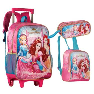Imagem de Kit Escolar Mochila de Rodinha Lancheira Estojo Princesas PR23023K