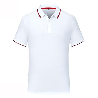 Imagem de Polos de desempenho masculino poliéster cor sólida listrado gola tênis camiseta ajuste regular leve magro ajuste esporte moda(Color:White,Size:S)