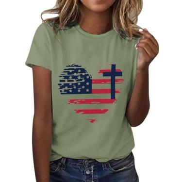 Imagem de Camisetas femininas patrióticas de 4 de julho com estampa de coração com bandeira americana, túnicas, manga curta, gola redonda, verão, Ag, 3G