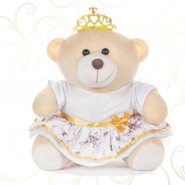 Imagem de Urso De 25cm Para Nicho Decoração Menina Princesa Floral Branco Bebê Baby Decoração Quarto Festa Pelúcia Presente Revelação Deluxe