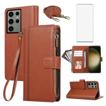 Imagem de Asuwish Capa de celular para Samsung Galaxy S23 Ultra 5G com zíper carteira celular com protetor de tela de vidro temperado alça transversal suporte para cartão S23Ultra 23S S 23 23Ultra 6,8 polegadas