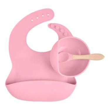 Imagem de Kit Silicone 3pçs Introdução Alimentar Bowl Colher E Babador (Rosa)