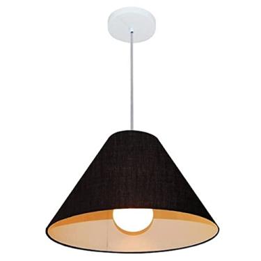 Imagem de Lustre Pendente Cone Cúpula Tecido 25/40x15 cm, Vivare Iluminação, Pendente4078 PR, Preto, Médio