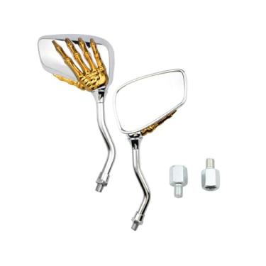 Imagem de Pares de esqueleto de caveira distintiva mão 8 mm 10 mm espelho retrovisor lateral para motocicleta, scooter, ciclomotor, bicicleta padrão (dourado)