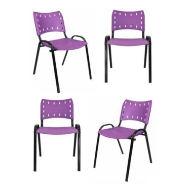 Imagem de Ecom Home - KIT 4 Cadeiras Empilhável ISO Roxa Base Preta em Aço para Comércio e Industria