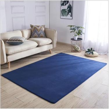 Imagem de Tapete de lã coral de cor sólida para sala de estar moderna mesa de chá tapete de jogo para quarto à prova de som, azul marinho, 100x200cm (39x78,7 pol.)
