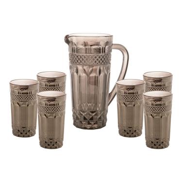 Imagem de Conjunto 6 Copos 215ml com Jarra 1l de Vidro Brand Cinza Bon